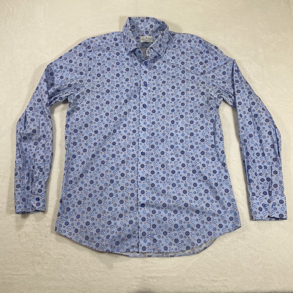 Emmanuel Berg Shirt Mens Large Button Up All over Print MR Crown Long Sleeve